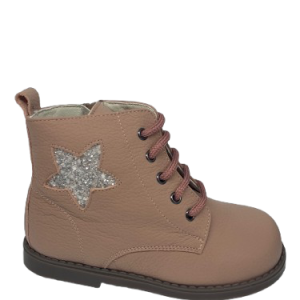 Botín Cordón/ Cremallera Estrella Gliter Blanca